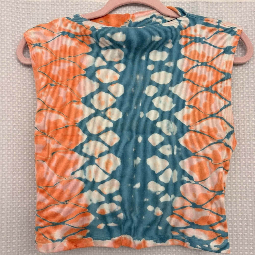 Young Fabulous Broke orange and teal ribbed crop top M - Picture 1 of 4